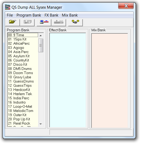 QS Dump ALL Sysex Manager with QS Drum Program Bank data loaded