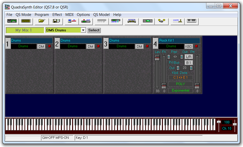 QS Edit Pro Program mode window, DM5 Drums Program
