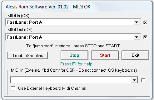 QS Edit Pro MIDI Communication status screen