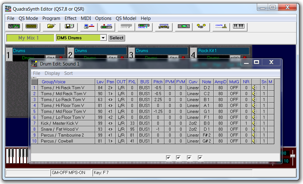 QS Edit Pro Drum Edit window, DM5 Drums layer 1