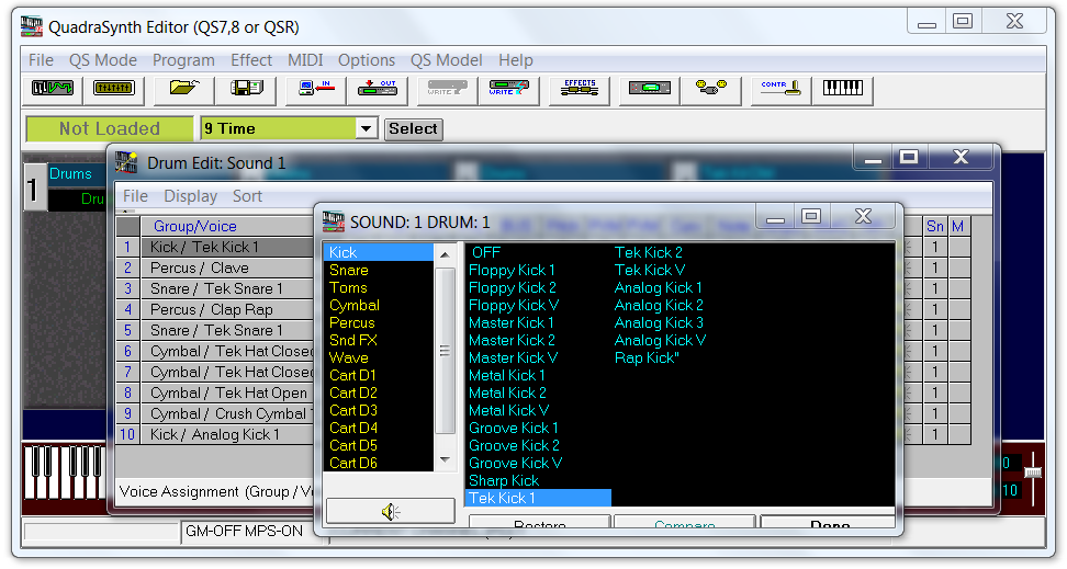 QS Edit Pro Drum Sound Select window