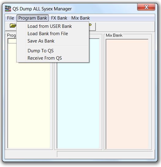 QS Edit Pro Dump ALL Sysex Manager Program Bank menu