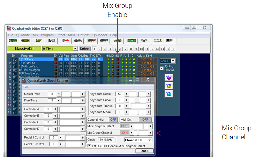 QS Edit Pro Global Settings Menu, Mix Group function