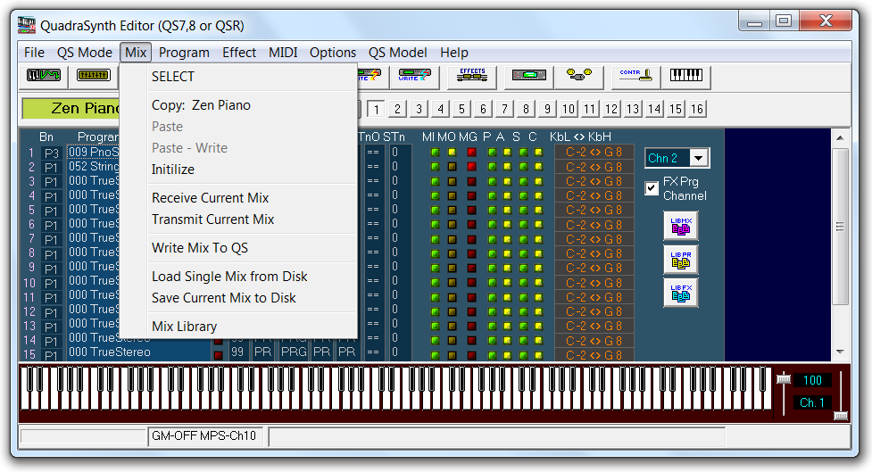 QS Edit Pro Mix menu