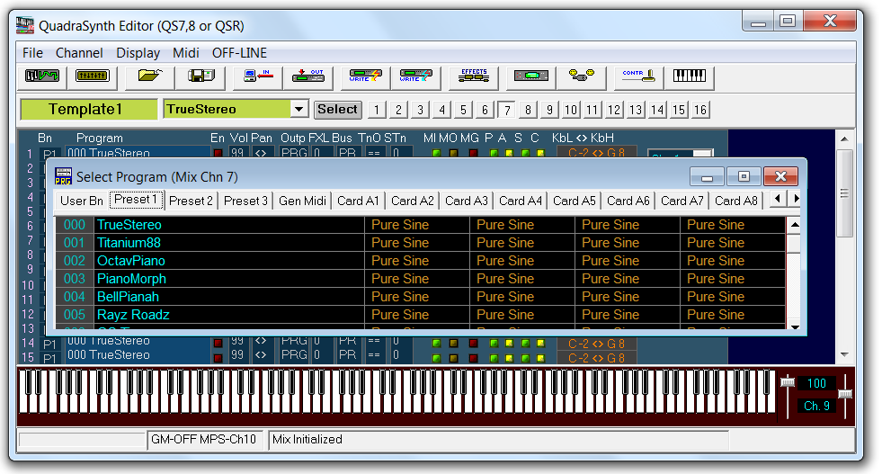 QS Edit Pro Program Select window in Mix edit mode