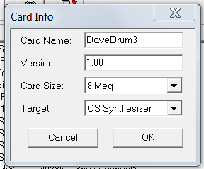 Sound Bridge Card Info dialogue box, recommended settings